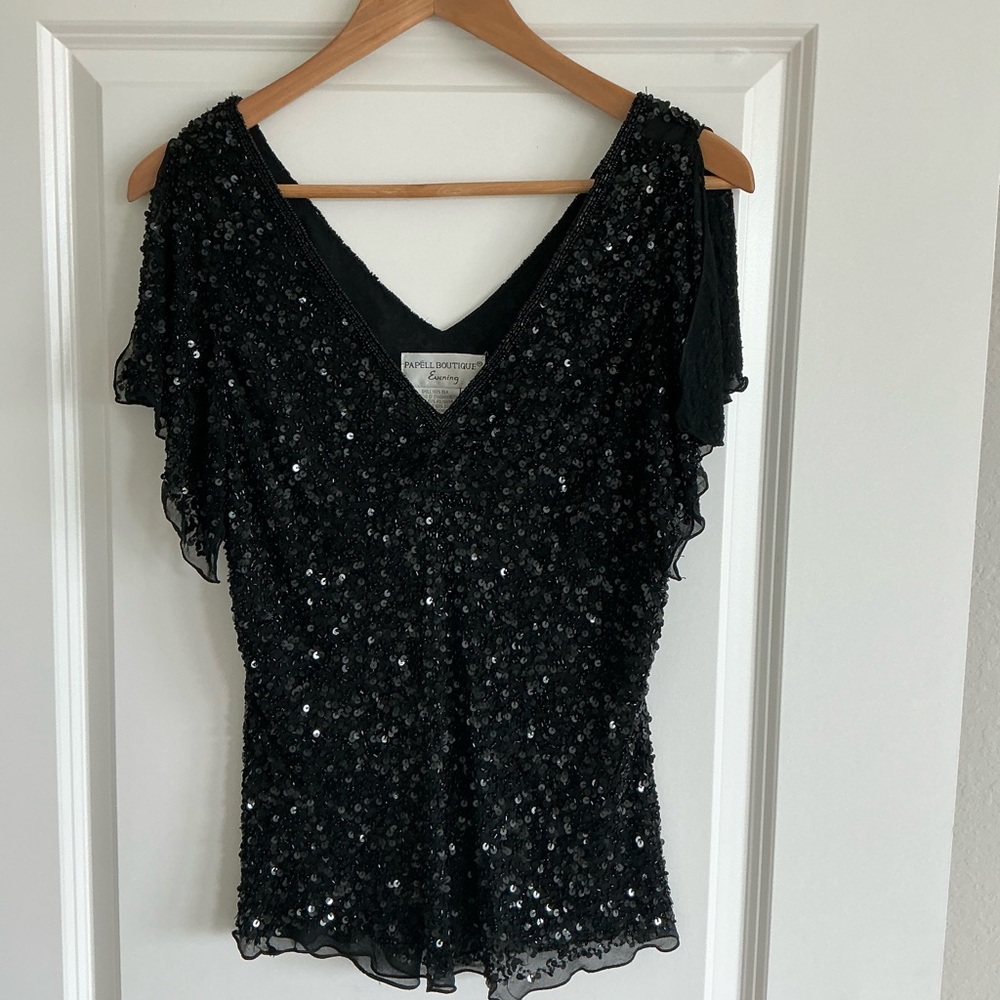 Papell Boutique Evening Beaded Silk Top size PL
